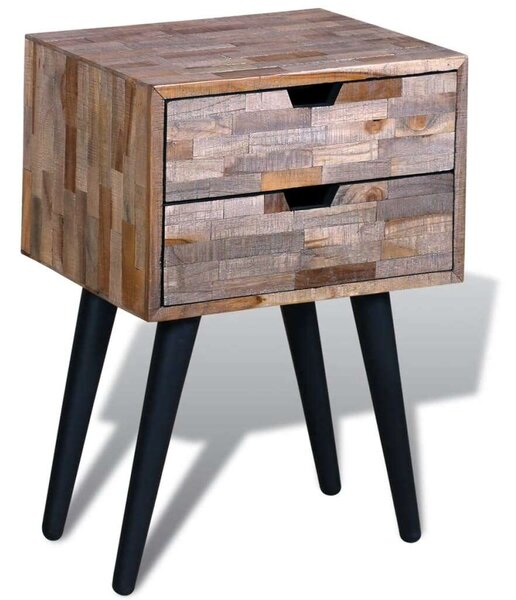Újrahasznosított Tíkfa Éjjeliszekrény - 2 Fiókos - 42x31x60 cm