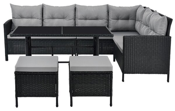Juskys Kerti rattan szett Manacor - fekete/szürke párnák