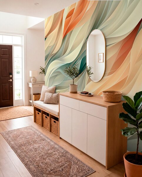 Fotótapéta Lenyűgöző absztrakt dizájn lágy pasztell hullámokkal, meleg, 3d fotótapéta, Fotótapéta 3d geometriai alakzatok, w01335v1 : Uwalls.hu