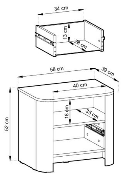 Sorrenti éjjeliszekrény 58 cm – vicenza tölgy
