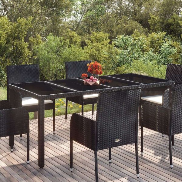 Polyrattan Kerti Asztal - Üveglap - 190x90 cm