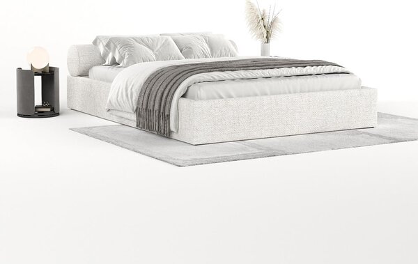 Krémszínű kárpitozott ágyneműtartós franciaágy ágyráccsal 160x200 cm Solvo – Maison de Rêve