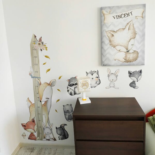 INSPIO - átragasztható textil matrica - Fali magasságmérő gyerekeknek - Erdei állatkák