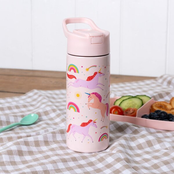 Világos rózsaszín rozsdamentes acél gyerek ivópalack 500 ml Unicorn – Rex London