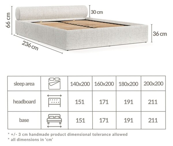 Krémszínű kárpitozott ágyneműtartós franciaágy ágyráccsal 160x200 cm Solvo – Maison de Rêve