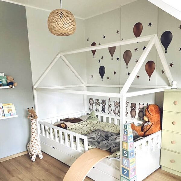 INSPIO - átragasztható textil matrica - Hőlégballon falmatrica állatkákkal