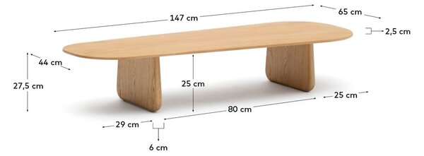 Natúr színű tölgyfa dohányzóasztal 64x146 cm Pirita – Kave Home
