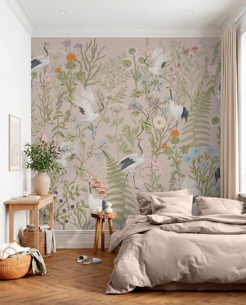 Fotótapéta Elegáns darvak vibráló virágok között, Fotótapéta állatok, Fotótapéta állatok madarak, w00380 : Uwalls.hu