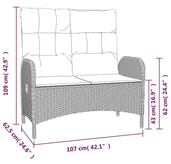 Polyrattan Kerti Pad - Dönthető - 107 cm - Fekete