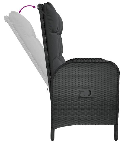 Polyrattan Kerti Pad - Dönthető - 107 cm - Fekete