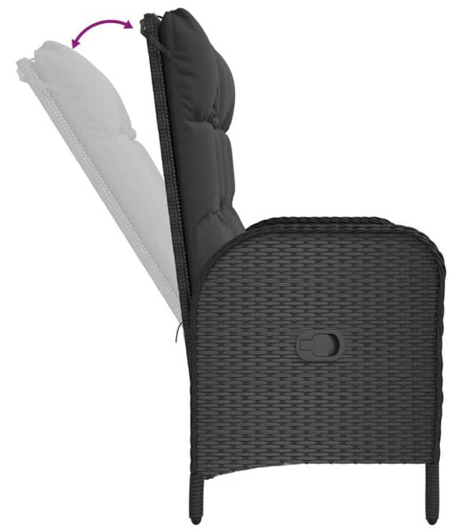 Polyrattan Kerti Pad - Dönthető - 107 cm - Fekete