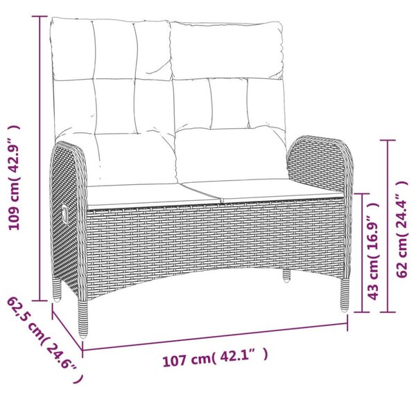 Polyrattan Kerti Pad - Dönthető - 107 cm - Fekete
