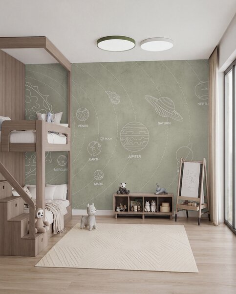 Fotótapéta Naprendszer minimalista stílusban, hűvös bézs színű háttéren, Fotótapéta űr, w02344 : Uwalls.hu