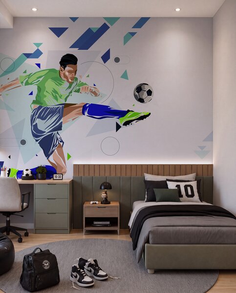 Fotótapéta a labdát rúgó futballista, Fotótapéta tini szoba, Fotótapéta tini szoba futball, w02401 : Uwalls.hu