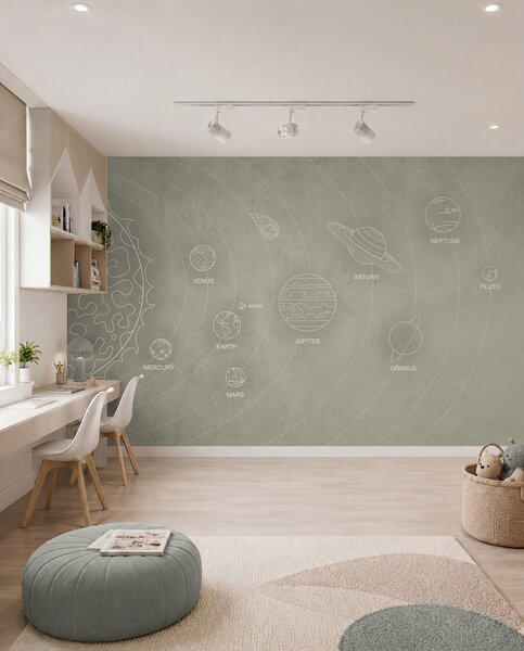 Fotótapéta Naprendszer minimalista stílusban, hűvös bézs színű háttéren, Fotótapéta űr, w02344 : Uwalls.hu