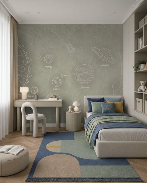 Fotótapéta Naprendszer minimalista stílusban, hűvös bézs színű háttéren, Fotótapéta űr, w02344 : Uwalls.hu