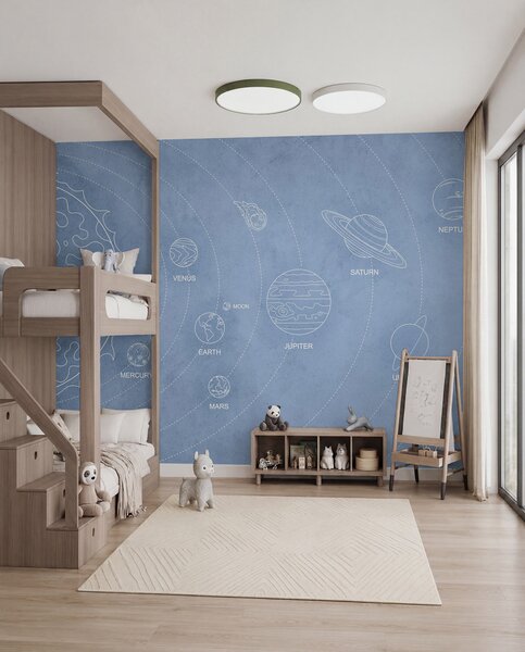 Fotótapéta Naprendszer minimalista stílusban, kék textúrájú háttéren, Fotótapéta űr, w02344v1 : Uwalls.hu