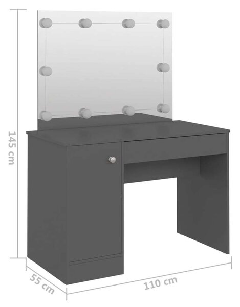 LED-es Sminkasztal - Szürke - 110x55x145 cm
