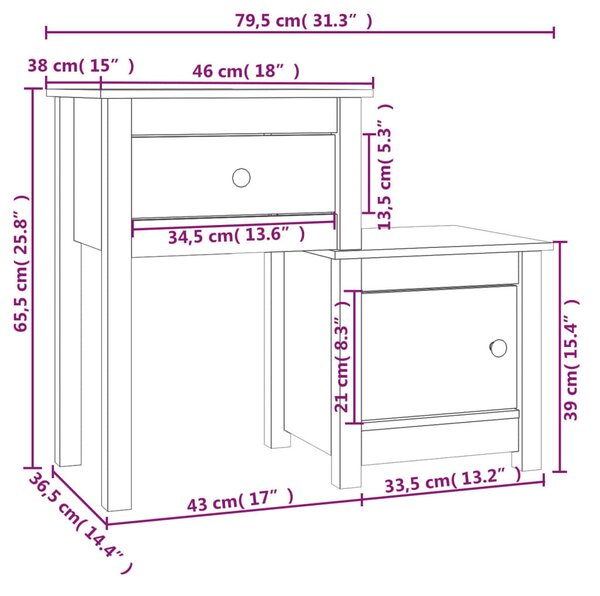 VIDAXL - Tömör Fenyőfa Éjjeliszekrény Szett - 2 db - 79,5x38x65,5 cm