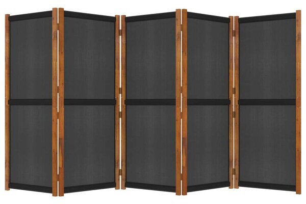 Akácfa Térelosztó - 5 Paneles - Fekete - 350x180 cm