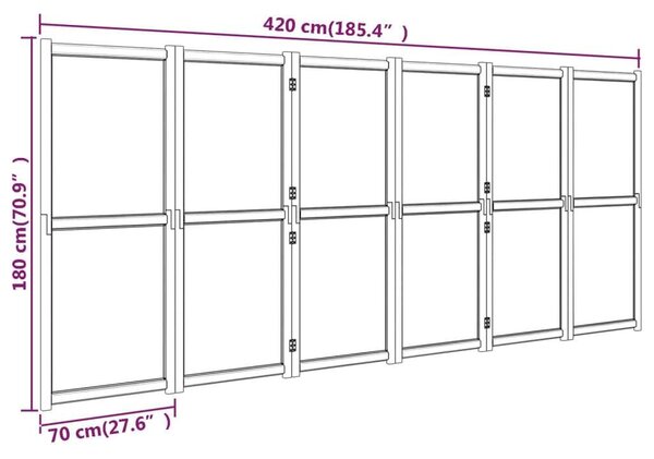 Fehér 6 paneles térelválasztó 420x180 cm