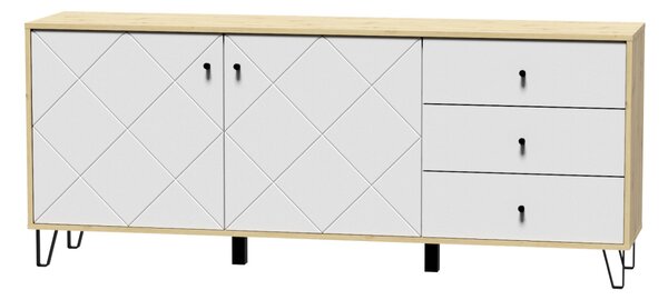 Komód 2 ajtóval és 3 fiókkal, artisan tölgy/matt fehér színkombinációban BILBAO BL06