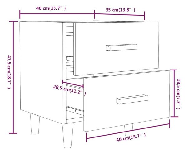 Skandináv Éjjeliszekrény Szett - 2 db - Beton Szürke - 40x35x47,5cm