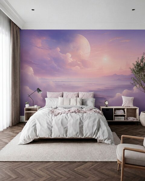 Fotótapéta Varázslatos lila-rózsaszín égbolt a holddal és a felhőkkel, Fotótapéta tini szoba, Fotótapéta tini szoba lányok, w08986 : Uwalls.hu