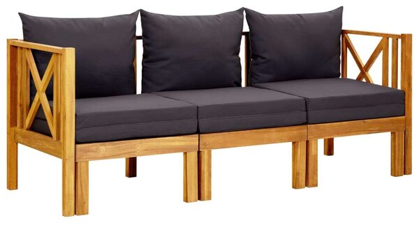 Háromszemélyes tömör akácfa kerti pad párnákkal 179 cm