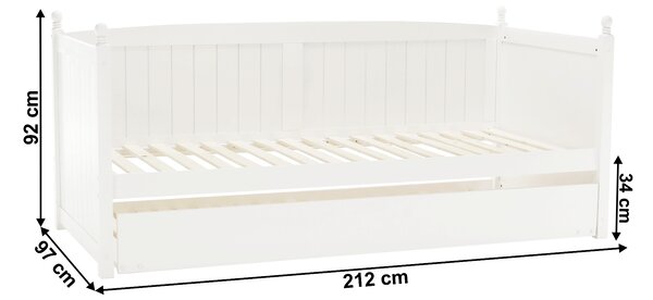 KONDELA Ágy pótággyal, tűnyalábos fenyőfa, fehér, 90x200, GLAMIS