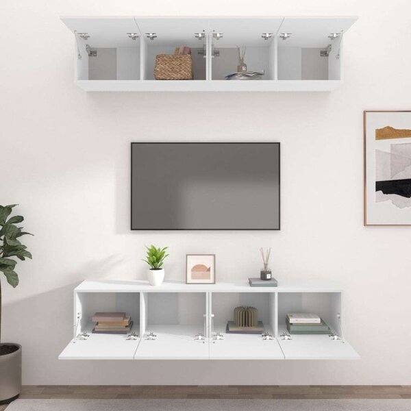 Modern Falra Szerelhető TV Szekrény Szett - 4 db - Fehér - 80x30x30 cm
