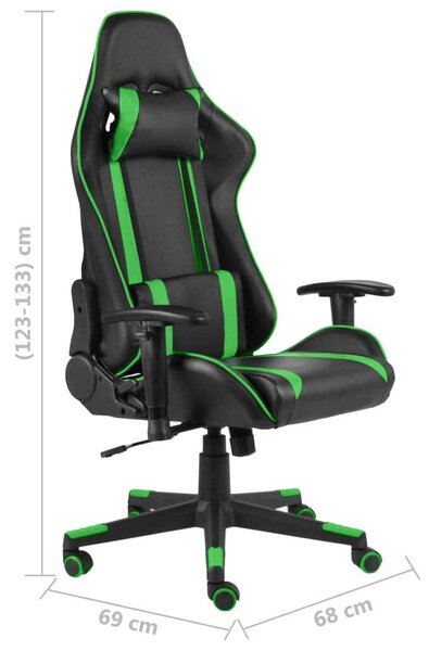 VidaXL Gamer Szék - Zöld-Fekete - PVC - Ergonomikus