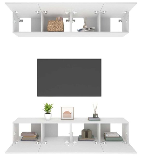 Modern Falra Szerelhető TV Szekrény Szett - 4 db - Fehér - 80x30x30 cm