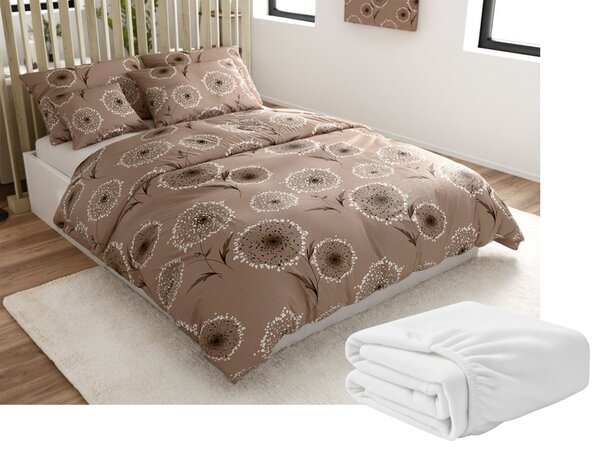 Sada 2ks mikroplyšového povlečení PAMPELINO světle hnědé + prostěradlo mikroplyš SOFT 180x200 cm bílé, dvoulůžko