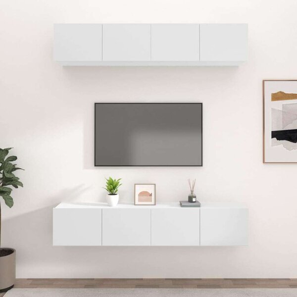Modern Falra Szerelhető TV Szekrény Szett - 4 db - Fehér - 80x30x30 cm