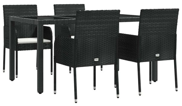 Polyrattan Kerti Étkezőgarnitúra - 5 részes - Fekete