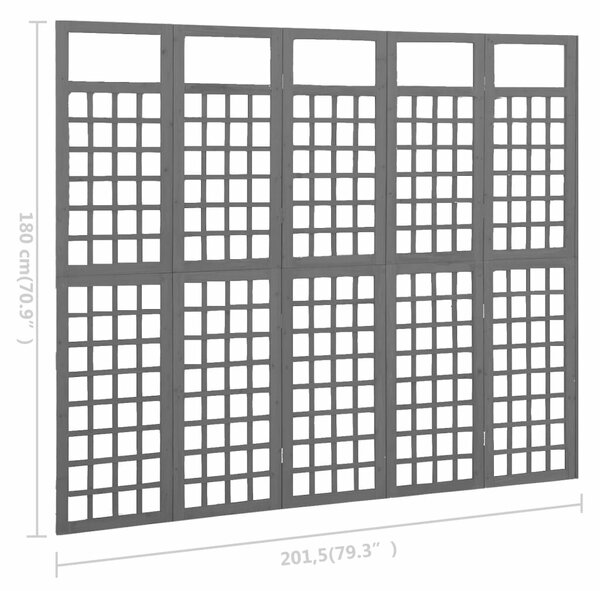 5 Paneles Fekete Fenyőfa Térelválasztó - 201,5x180cm