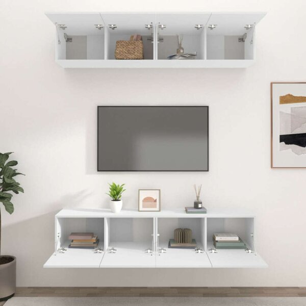 Modern Falra Szerelhető TV Szekrény Szett - 4 db - Fehér - 80x30x30 cm