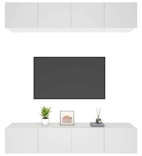 Modern Falra Szerelhető TV Szekrény Szett - 4 db - Fehér - 80x30x30 cm