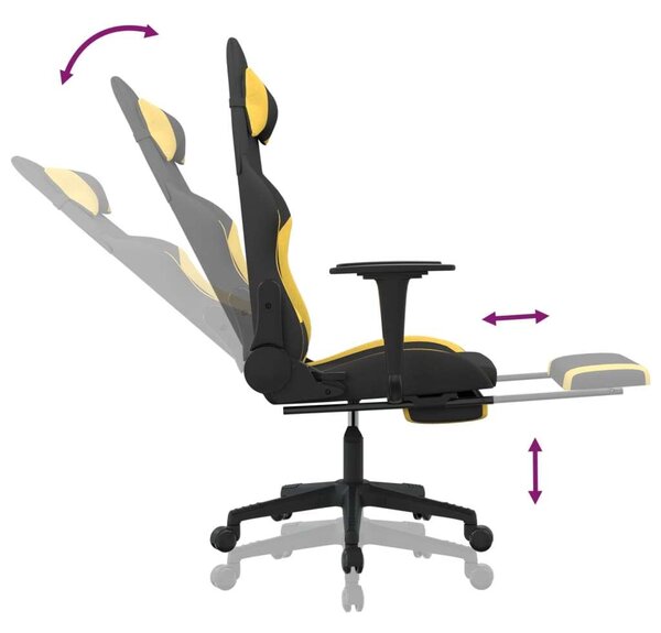 Gamer Szék - Fekete-Sárga - Állítható - Lábtartóval