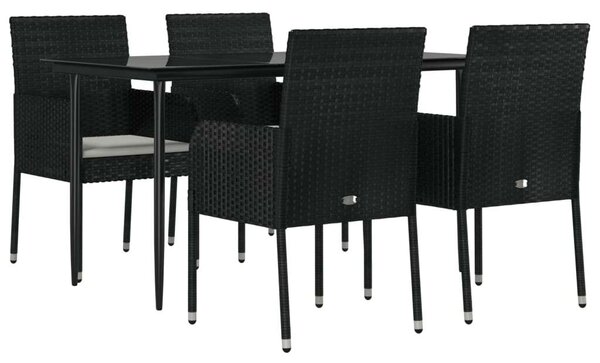 5 részes fekete polyrattan kerti étkezőgarnitúra párnákkal