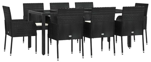 VidaXL 9 részes fekete polyrattan kerti étkezőgarnitúra párnákkal