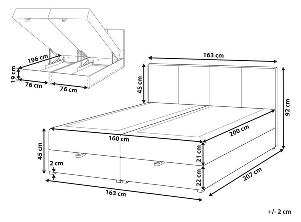 Boxspring ágy tárolóval BARONET 160 x 200 cm Tópszín