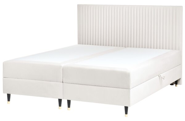 Boxspring ágy tárolóval DAME Bársony Törtfehér 180 x 200 cm