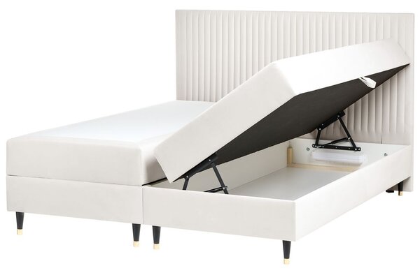 Boxspring ágy tárolóval DAME Bársony Törtfehér 180 x 200 cm
