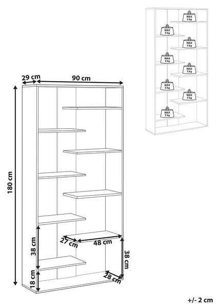 8 szintes könyvespolc FONTAS 180 cm Világosbarna