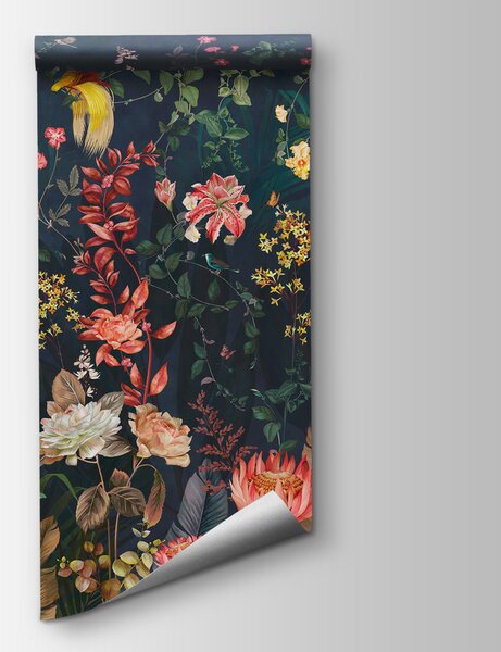 Fotótapéta Tapéta virágokkal és madarakkal, Designer fali fotótapéta, Népszerű fotótapéta, u74744 - Tapeko.hu