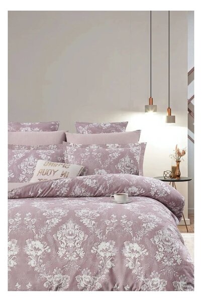 Rózsaszín kétszemélyes hosszabbított négyrészes renforcé pamut ágyneműhuzat lepedővel 200x220 cm – Mila Home