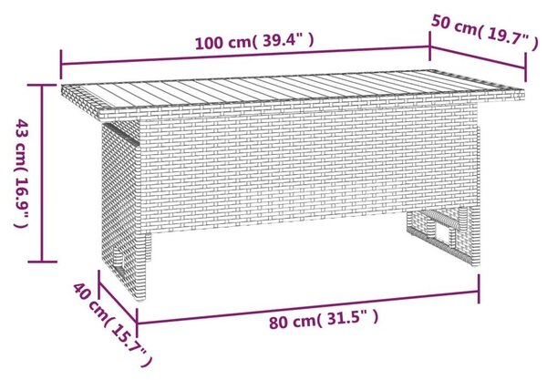 VidaXL Kerti Asztal - Akácfa és Polirattan - 100x50x43/63 cm