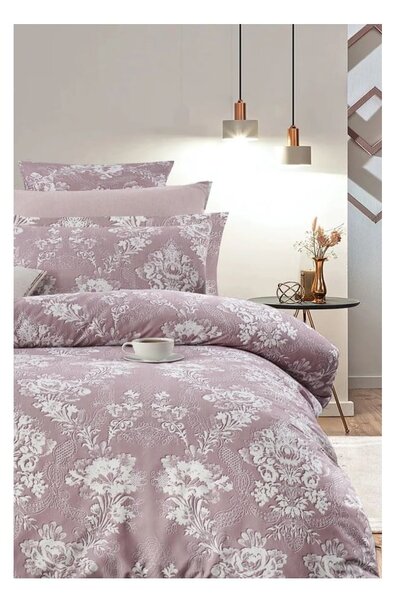 Rózsaszín kétszemélyes hosszabbított négyrészes renforcé pamut ágyneműhuzat lepedővel 200x220 cm – Mila Home